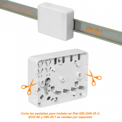 BOX-4D Caja Blanca para Carril-DIN incluye-4-Manguitos 2-CL-Rectangulares IP20 para Fibra Óptica NAP