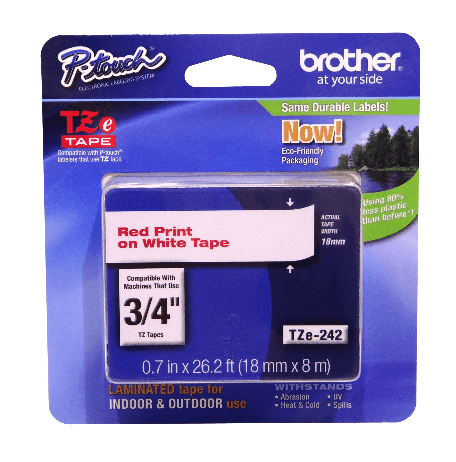 TZE-242 BROTHER 18mm Rojo sobre Base Blanca Cinta 8mt para-PT-E300VP