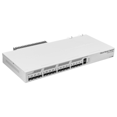CRS317-1G-16S+RM MIKROTIK Enrutador con 16 puertos SFP/SFP+ 10G, 1 puerto Gigabit, consola, licencia L6 y doble fuente de alimentación, requiere cables C13