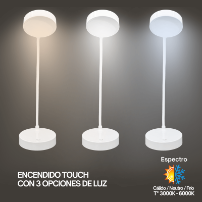 DIM-LED Lampara LED Dimeable-Touch inc-Pila 18650 Litio Recargable USB-AM