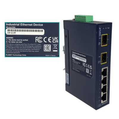 ISW-621TF PLANET 4-Puertos-100 2-Ranuras-SFP-100 Conmutador Industrial no-Gestionable Carril-DIN 12-48VDC/24