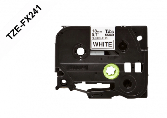 TZE-FX241 BROTHER Flexible 18mm Negro sobre Blanco Cinta 8m para PT-E300/E550/D600