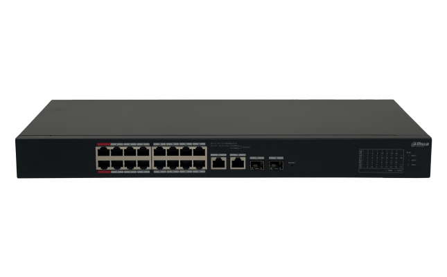 PFS4218 DAHUA Conmutador de Consola para Rack 16 Puertos 100M-PoE+af/at/bt 2 Puertos 1000M 2 Ranuras SFP 190W Totales