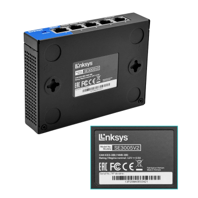 SE3005 LINKSYS Switch de escritorio Gigabit 5 puertos 10/100/1000 no administrable, versión 2, sin soporte para rack