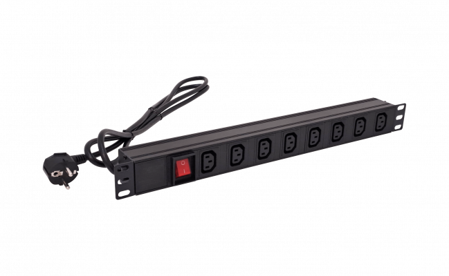 RG8-C13 Unidad de Distribución 8-Tomas-C13 Enchufe-Schuko-16A Rack-1U Interruptor Luminoso