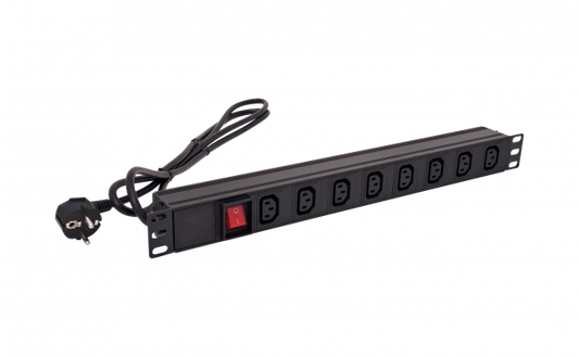 RG8-C13 Unidad de Distribución 8-Tomas-C13 Enchufe-Schuko-16A Rack-1U Interruptor Luminoso