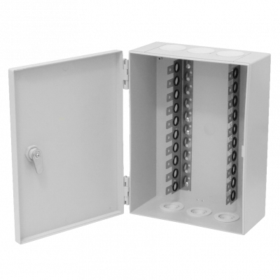 BOX100PAIR. Contenedor Vacío Box-III para 100 Pares 10-KRONE con Incluye Bastidor para 10 Bloques de Regletas