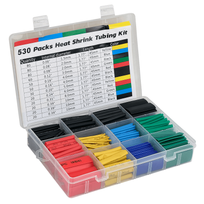 KIT-TERMO Conjunto de Fundas Termocontraíbles 530-Unidades 1,5 2 3 4 5 6 8 10mm Surtido-Colores