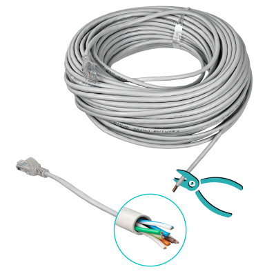 CPG-30 30metros Gris Cable de Parcheo 1-pieza CAT5E UTP CCA-Aleación RJ45 Moldeado