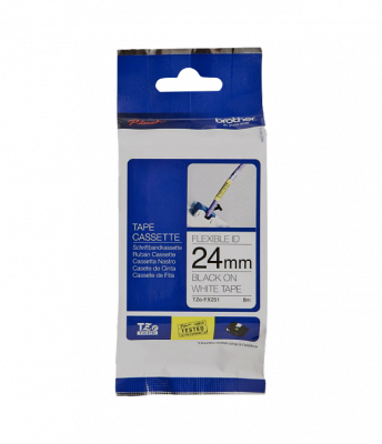 TZE-FX251 BROTHER Cinta flexible de 24mm de ancho, impresión negra sobre fondo blanco, rollo de 8m para equipos PT-E550WVP/D600VP