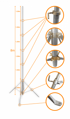 MASTD-8M LINKMADE 8mt Poste Liviano Extensible Cincado Sin-necesidad-de-cuerda