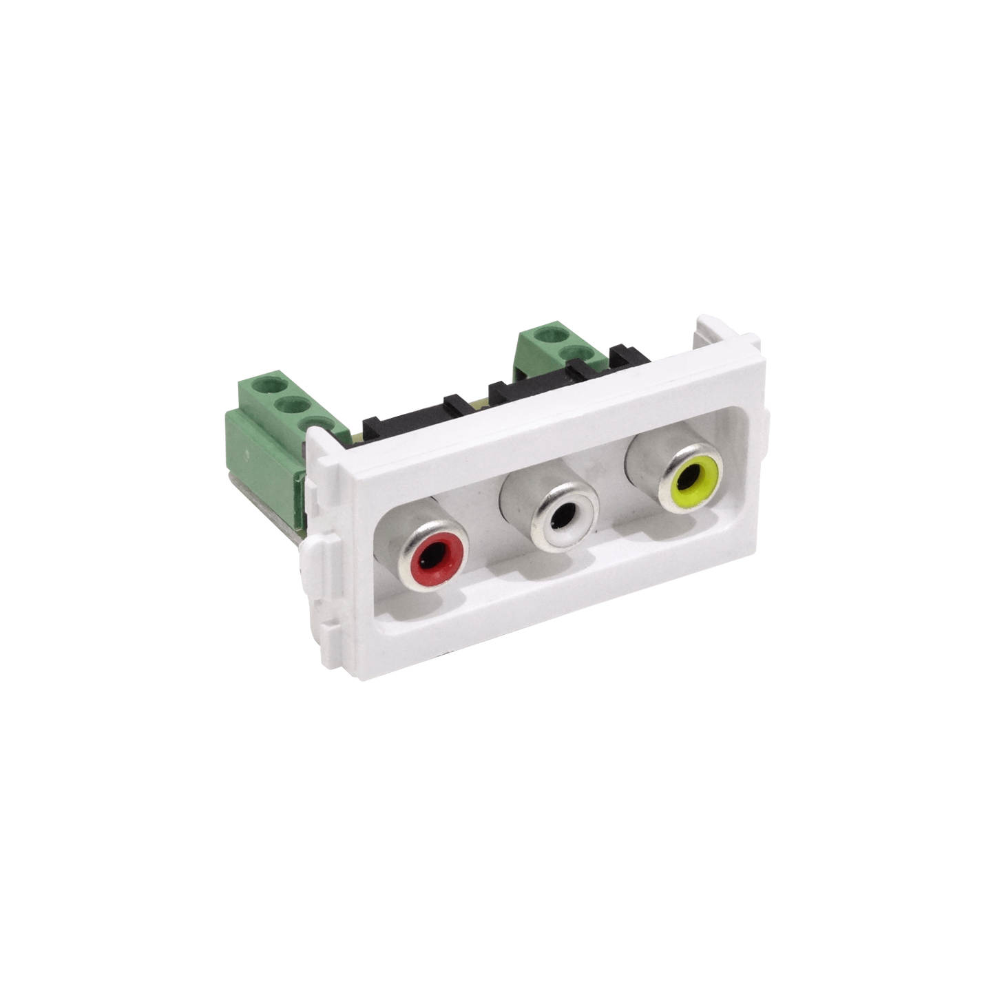 FQAVR Módulo con 3 conectores RCA hembra sobre regleta de 5 posiciones para placa multimedia series FQ1, FQ2 y FQ3