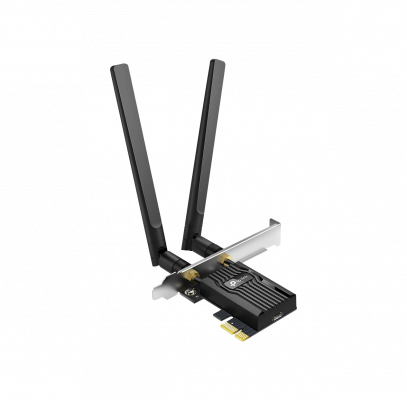 TX55E TP-LINK ADAPTADOR PCIe-x1 AX3000, DOBLE BANDA 2.4+5GHz, VELOCIDADES 574+2402mbps, 2 ANTENAS RPSMA, PERFILES ALTO Y BAJO