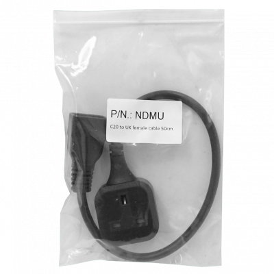 NDMU Cable de alimentación Macho C20 a Hembra UK 0,5 metros Negro 50cm