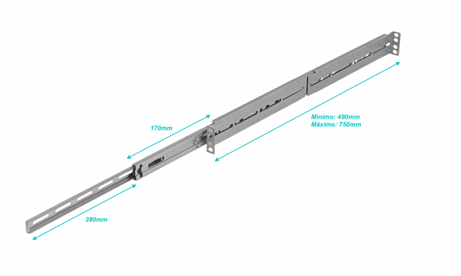 RIEL-1U. 1U Fondo-490-750mm Riel de Rack deslizable-450mm Soporta-30Kg