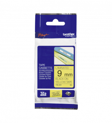 TZE-S621 BROTHER E-P 9mm Tinta Negra sobre Base Amarilla Cinta 8 metros para PT-H110 Adhesivo Reforzado