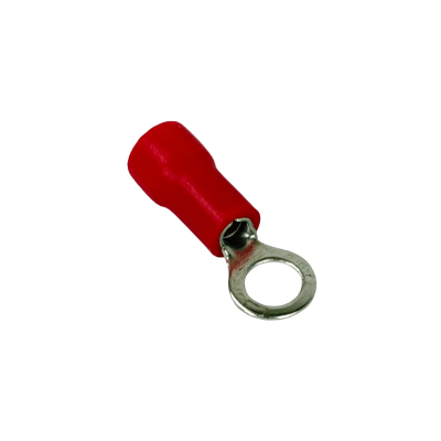 OJO-4315 Terminal Ojal de 4,3mm para cable 0,5-1,5mm², paquete de 100 unidades, conector rojo con aislamiento de PVC