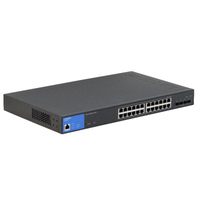 LGS328MPC LINKSYS Conmutador 24 puertos 1000 con PoE-at 4 ranuras SFP+10G 410W total Administrable RJ45-Consola Montaje Rack