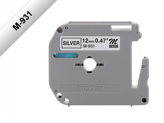 M931 BROTHER 12mm Negro sobre Fondo Plateado Cinta 8m para PT-90