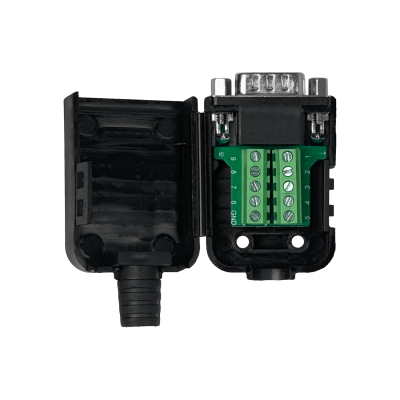 DGB9M Conector volante DB9 macho DE-09 con tapa, terminales atornillables para regleta