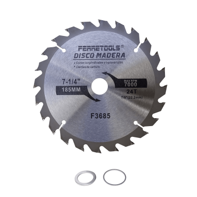 MAD7-24T Disco para Cortar de 185mm 24 dientes 22,2mm eje 7-1/4" Hoja Carburo para Madera DMD724