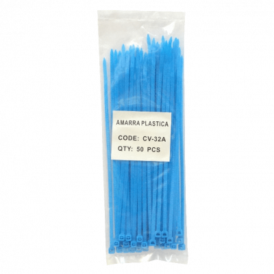 CV-32A Paquete de 50 unidades sujetacables de nailon azul 200x3.5mm brida plástica 3.5x200mm