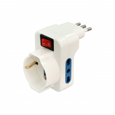 ELG-3KS Adaptador Triple Schuko/IH a IM 6A 250V 1500W Blanco con Interruptor Luminoso