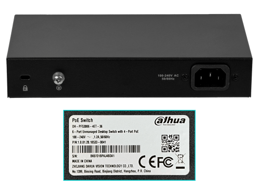PFS3006 DAHUA Conmutador 6-100(4-PoE+af/at) 36W-total 100-240v