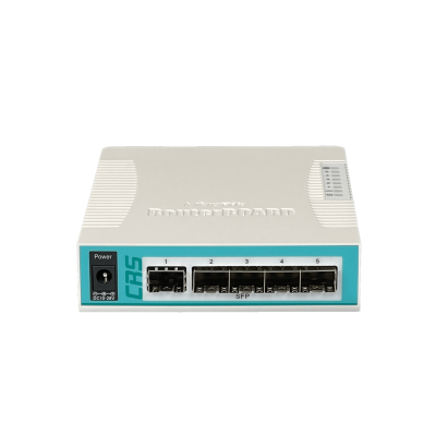 CRS106-1C-5S Switch de fibra administrable MIKROTIK con licencia L5, 5 puertos SFP, 1 puerto combo SFP con PoE, puerto de consola, incluye fuente de 24 V