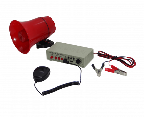 MEGAFONO-MP3 Megafono MP3-USB 25W 12V-24VDC p/Auto Graba-120seg. inc-Mic-3,5mm