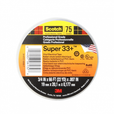 SUPER33 Cinta Aislante Dieléctrica de Vinilo PVC 3M 19mm x 20m x 0,178mm