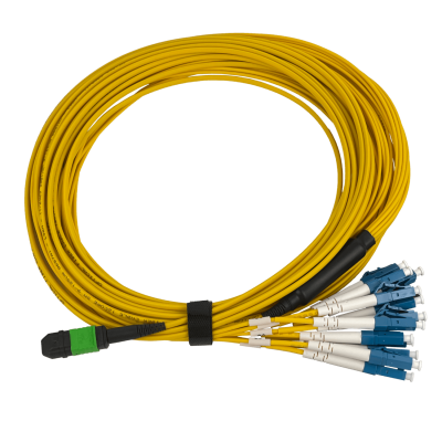 JFSLM6 Cable Jumper de Fibra Óptica Monomodo 9/125um, 6 metros totales, 12 LC de 1.5m y 1 MPO de 4.5m