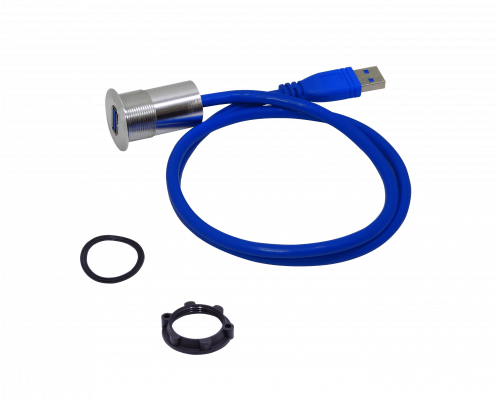 USB3-22MM Panel con diámetro de montaje M22mm y cabezal de 28mm, cable USB-A hembra a USB-A macho USB 3.0 de 60cm con altura total de 34mm