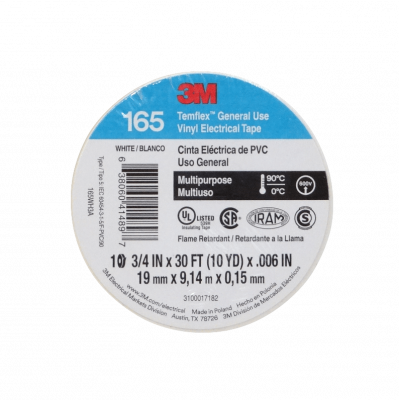 TEMFLEX-9W 3M 9mt 165 Natural Banda Cinta Adhesiva Aislante PVC 19mm 0,15mm 600V 90ºC