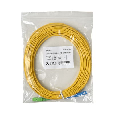 JFSAC15X Cable de Fibra Óptica Simplex Monomodo SM 9/125um de 3mm SC/APC a SC/UPC 15 Metros