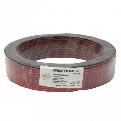 2X24RN Cable paralelo multifilar rojo y negro de 100 metros, 2 conductores de 24AWG CCA, compuesto por 11 hilos de 0.15mm