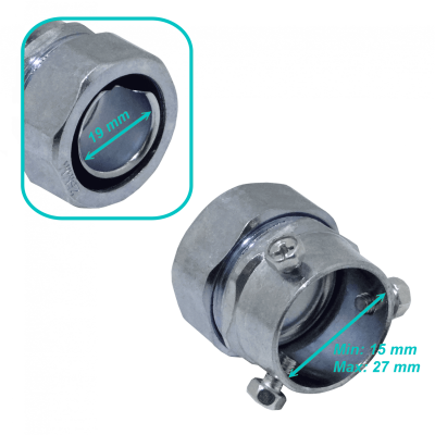 MEMT25 25mm Acople EMT a Tuberia Flexible Adaptador Metalico 15-27/19mm