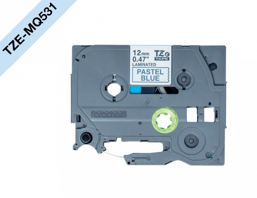 TZE-MQ531 BROTHER 12mm Negro sobre Fondo Azul Pastel Cinta 4m para PT-H110/E110/H200