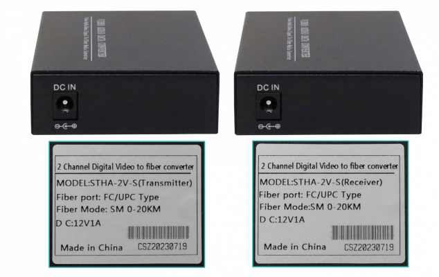 TV2-20KM 2-Canales 720p 960p FC BNC-H RS485 TX/RX SM 20km Fibra Optica CCTV TVI