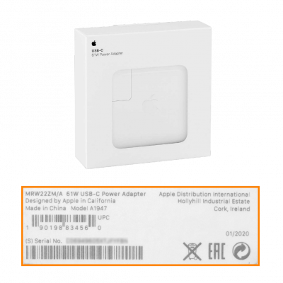 CARGA-61W APPLE Original 61W USB-C 5,2/9/20,2V req-cable Cargador MRW22ZM A1947
