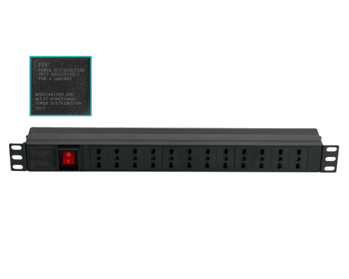 RG12CH LINKMADE Unidad de Distribución Eléctrica 12 Tomas Hembra Suiza 10A 1U Rack con Interruptor Piloto y Enchufe Macho Suizo