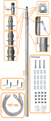 MAST-40 LINKMADE 40pies 12mt Mastil Telescopico con Vientos 4-Tubos-3mt