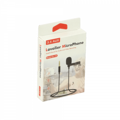 LAVALIER-35 Micrófono de solapa con pinza para vestimenta tipo camisa o polera, conector 3,5mm macho y cable pasivo modelo GL-119