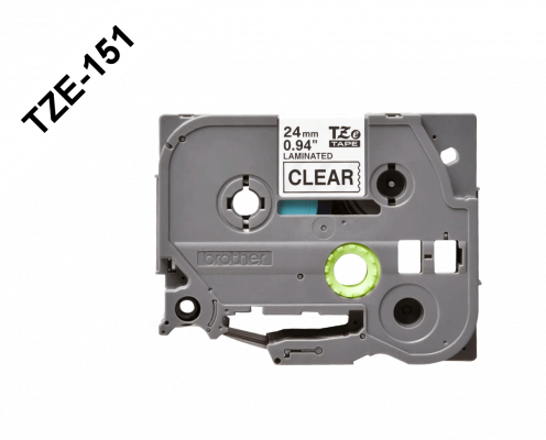 TZE-151 Cinta compatible BROTHER 24mm impresión negra sobre fondo transparente largo 8m para equipos PT-E550WVP/D600VP