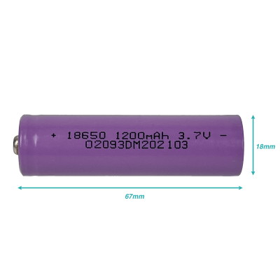 18650 18x65mm Batería Recargable de Litio-Ion 3,7V 1200mAh 1 Unidad