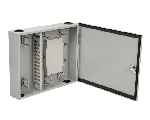 CFM48CL Caja de Distribución Mural para Fibra Óptica con Cerradura, 24 Acopladores SC/LC y Bandejas para 24 Manguitos