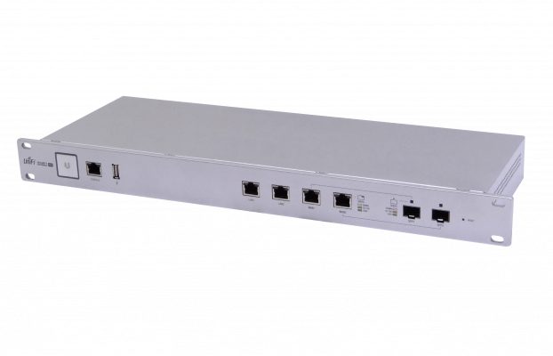 USG-PRO-4-LIQ Router USADO UBIQUITI UniFi, 2 puertos LAN Gigabit, 2 puertos combo SFP para WAN, consola RJ45/USB
