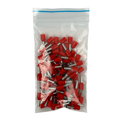 E2508-R Funda Terminal Aislada Crimpeable Roja 2,5mm² 8/15mm 100-piezas AWG14