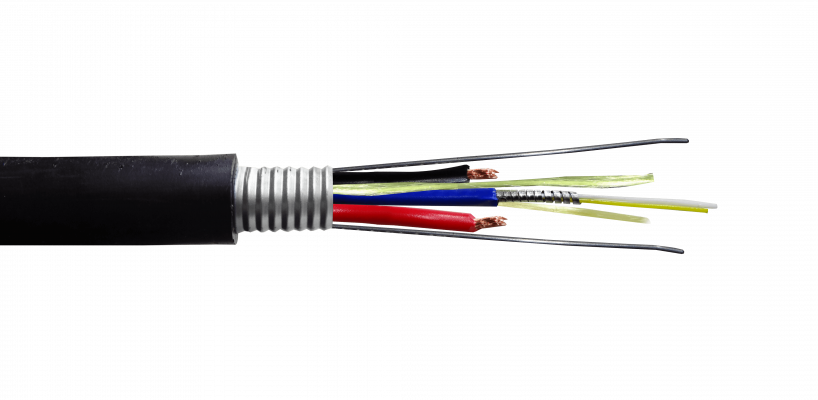 CFSW2-14 SM OS2 2-Hilos-G652D + 2xAWG14 1-metro Cable Mixto Negro Uso Exterior Cubierta PE 10mm