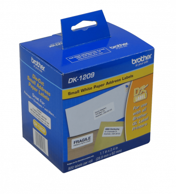 DK1209 Brother 29x62mm 800-Etiquetas Adhesivas Papel Blanco para Serie-QL 3x6cm